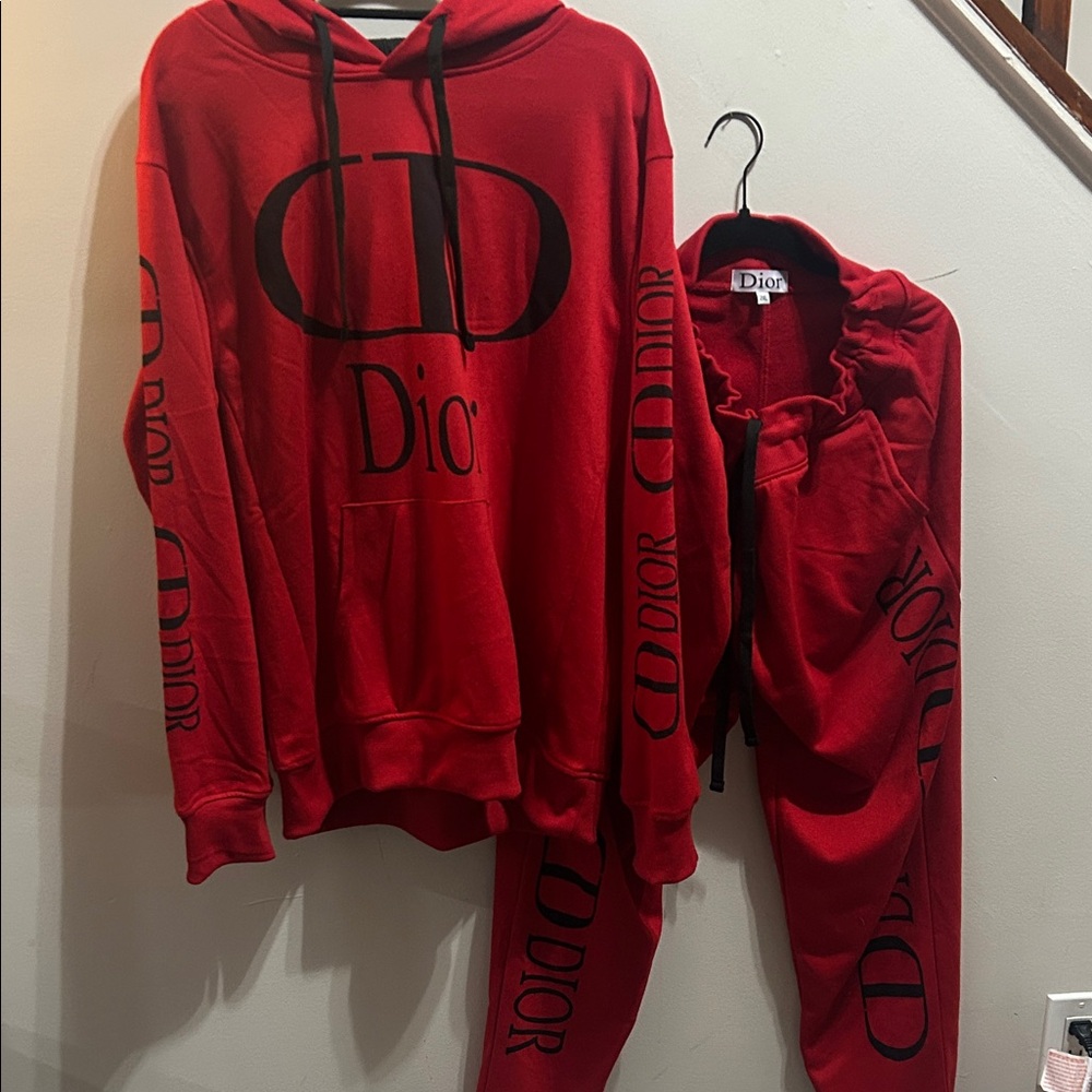 Dior Red Zip Hoodie with Black Logo Print